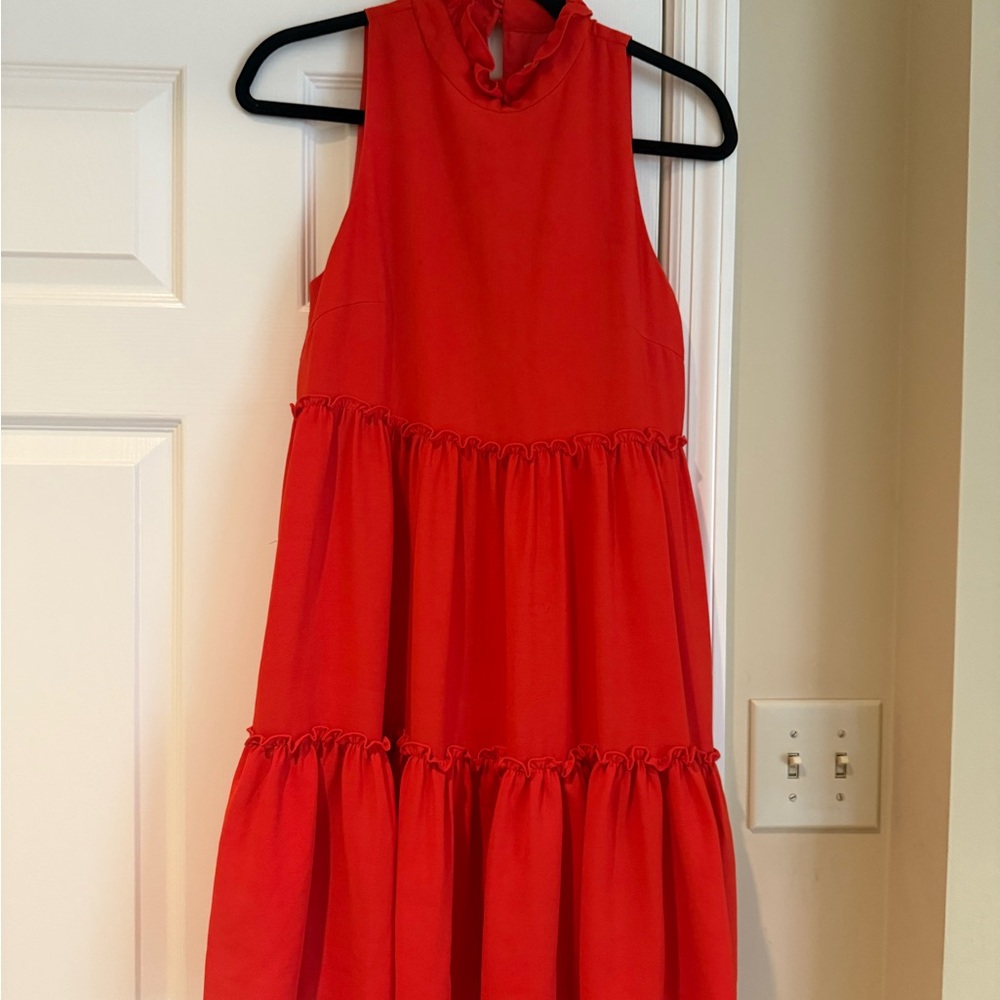 Elliatt Red Tiered Halter Sundress for Wedding Guest